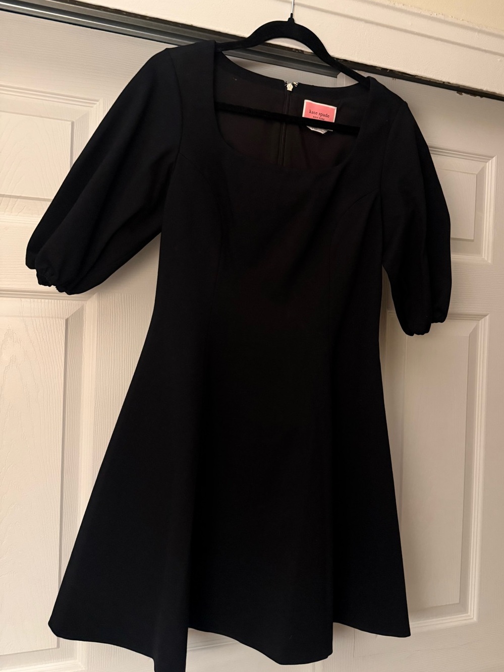kate spade Black Puff-Sleeve Fit-and-Flare Mini Dress